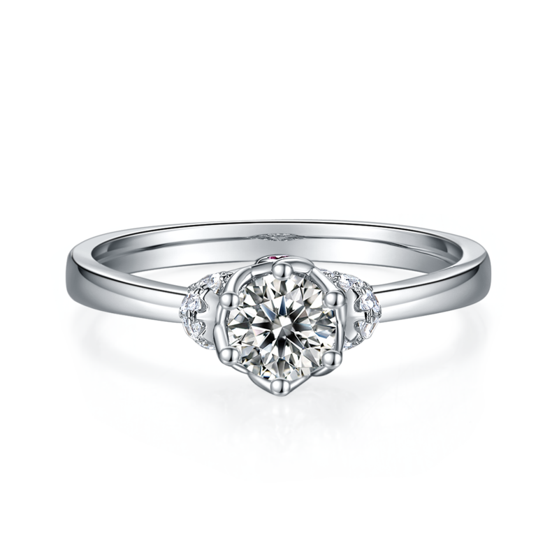 直臂加冕S925银镀白金MoissaniteWomen's Ring50分D级